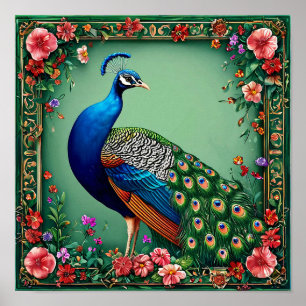 Elegante Pauw Murale Kunst   Luxueuze Bloemrijke V Poster
