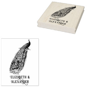 Elegante Pauw op een Branch Couple Naam Rubberstempel