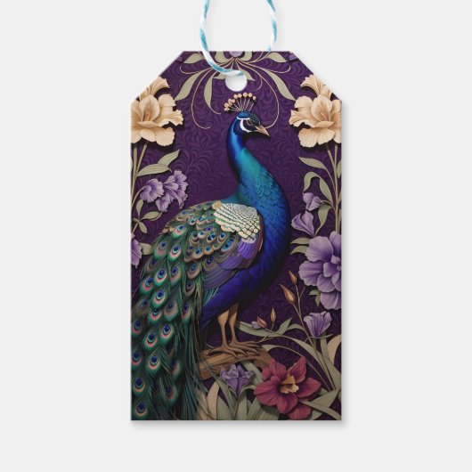 Elegante pauw op Paarse William Morris geïnspireer Cadeaulabel (Voorkant)