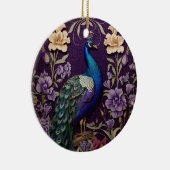 Elegante pauw op Paarse William Morris geïnspireer Keramisch Ornament (Rechts)