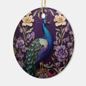 Elegante pauw op Paarse William Morris geïnspireer Keramisch Ornament (Links)