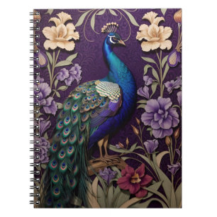 Elegante pauw op Paarse William Morris geïnspireer Notitieboek