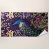 Elegante pauw op Paarse William Morris geïnspireer Strandlaken (Voorkant)