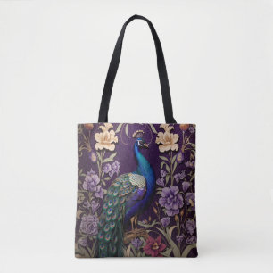 Elegante pauw op Paarse William Morris geïnspireer Tote Bag
