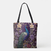 Elegante pauw op Paarse William Morris geïnspireer Tote Bag (Achterkant)