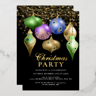 Elegante Pauw Ornament Kerstfeest Folie Uitnodiging