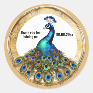 Elegante pauw rond waterverf art nouveau ronde sticker