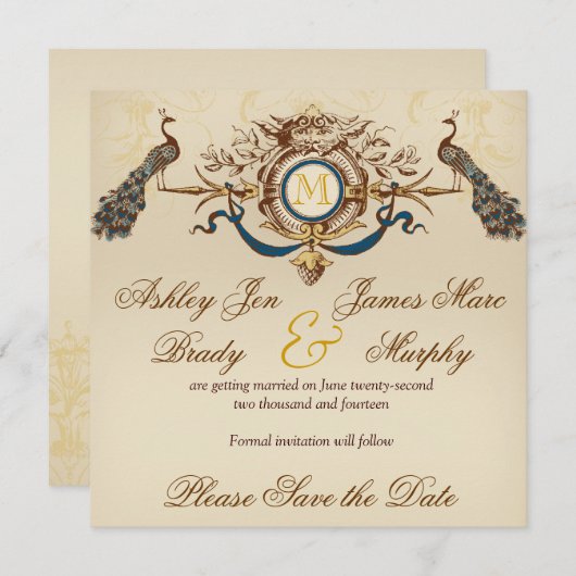 Elegante Pauw Save the Date Aankondigingen (Voorkant / Achterkant)