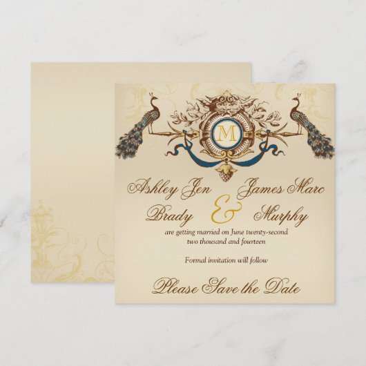 Elegante Pauw Save the Date Kaarten (Voorkant / Achterkant)