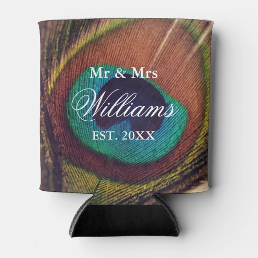 Elegante pauw veer peafowl oog aangepaste bruiloft blikjeskoeler (Voorkant)