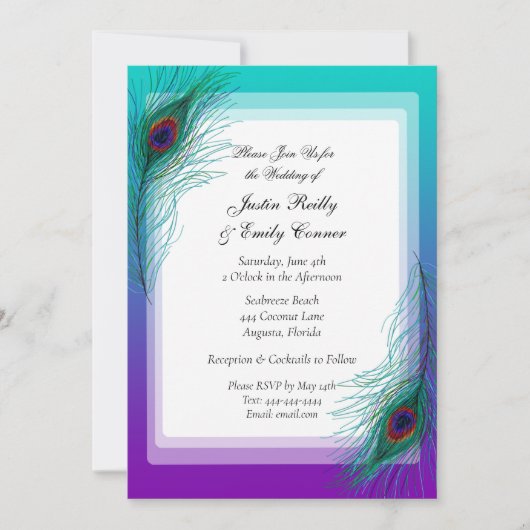 Elegante pauw veren bruiloft uitnodiging (Voorkant)