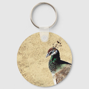 Elegante Pauw Vogel en Veerkunst Sleutelhanger