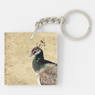 Elegante Pauw Vogel en Veerkunst Sleutelhanger
