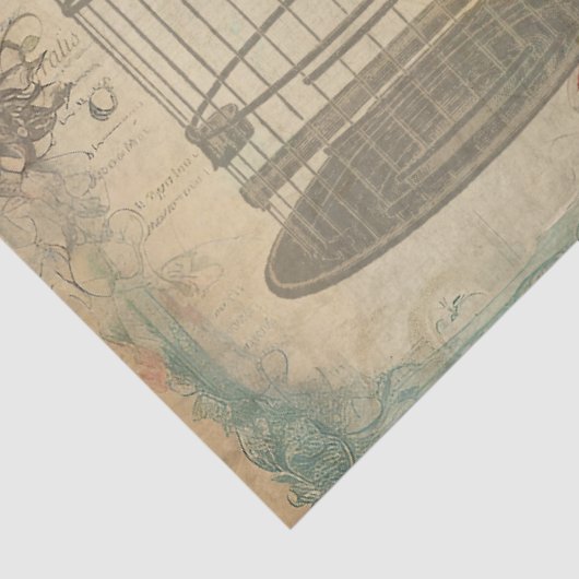 Elegante Pauw Vogelkooi Bloemen Ephemera Decoupage Tissuepapier (Detail)