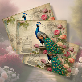 Elegante Pauw Vogelkooi Bloemen Ephemera Decoupage Tissuepapier