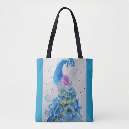 Elegante Pauw Waterverf Blauw Schilderen Vrouwen Tote Bag (Voorkant)