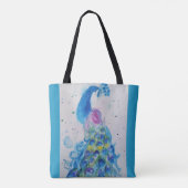 Elegante Pauw Waterverf Blauw Schilderen Vrouwen Tote Bag (Achterkant)