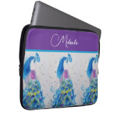 Elegante Pauw Waterverf Blauwe Schildering Laptop Sleeve (Voorkant Rechts)