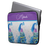 Elegante Pauw Waterverf Blauwe Schildering Laptop Sleeve (Voorkant Links)