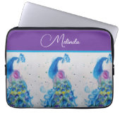 Elegante Pauw Waterverf Blauwe Schildering Laptop Sleeve (Voorkant)