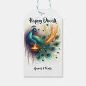 Elegante Pauw waterverf Diwali Cadeaulabel (Achterkant)