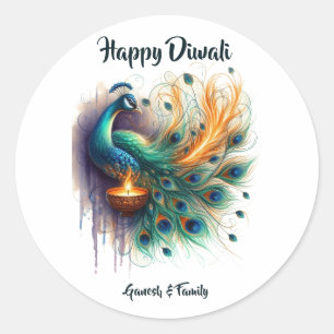 Elegante Pauw waterverf Diwali Ronde Sticker