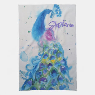 Elegante Pauw Waterverf Vrouwen Pastel Kleuren Theedoek