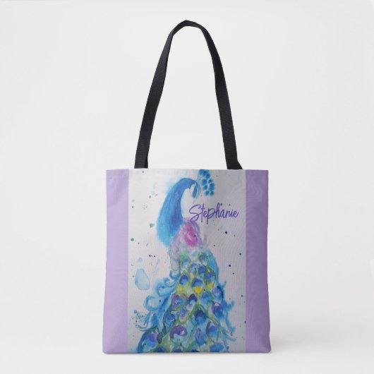 Elegante Pauw Waterverf Vrouwen Pastel Kleuren Tote Bag (Voorkant)