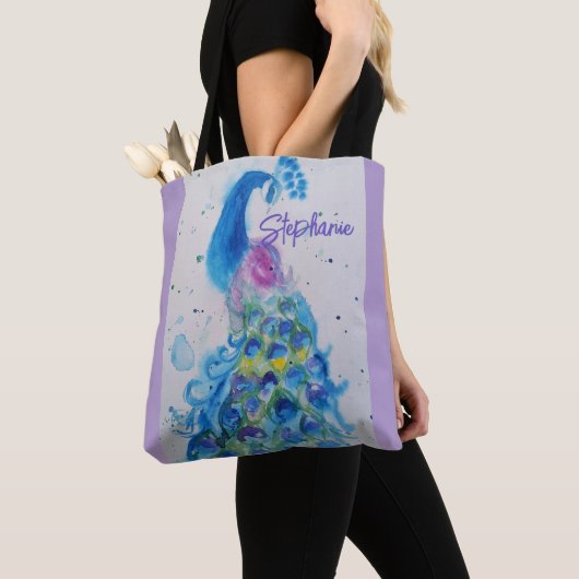 Elegante Pauw Waterverf Vrouwen Pastel Kleuren Tote Bag (Dichtbij)
