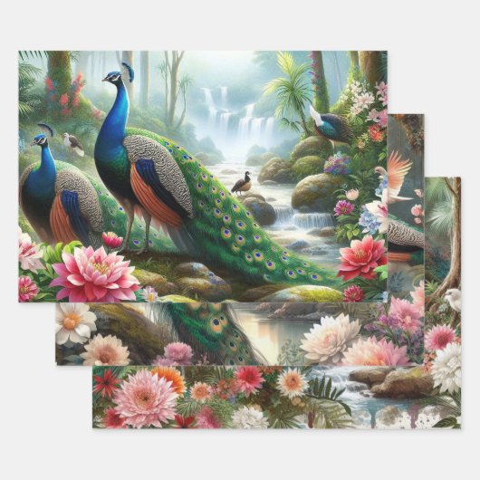 Elegante Pauwbloem Inpakpapier Vel (Set)