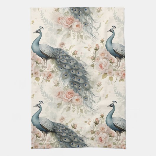 Elegante Pauwbloem Vintage (2) Theedoek (Verticaal)