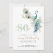 Elegante pauwen 80ste verjaardagsfeest kaart (Voorkant)