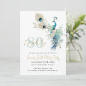 Elegante pauwen 80ste verjaardagsfeest kaart (Staand voorkant)