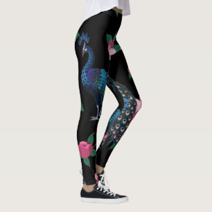Elegante pauwen en roze bloemen patroon leggings