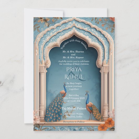 Elegante   pauwen Indiase bruiloft Kaart (Voorkant)