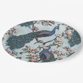 Elegante pauwen & Magnolia bloemen blauw Papieren Bordje (Gekanteld)