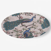 Elegante pauwen & Magnolia bloemen Blush Pink Papieren Bordje (Gekanteld)