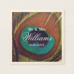 Elegante pauwenveer custom chique huwelijksfeest servetten