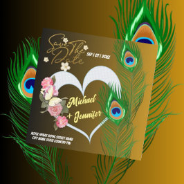 Elegante Pauwenveer & Roos Huwelijksuitnodiging op Save The Date