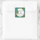 Elegante pauwenveren een gouden glitter bruiloften vierkante sticker (Tas)