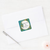 Elegante pauwenveren een gouden glitter bruiloften vierkante sticker (Envelop)