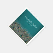 Elegante pauwenveren gepersonaliseerde bruiloft servetten (Hoek)