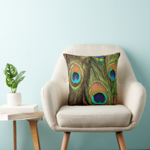 Elegante Pauwenveren Smaragdgroene Worp Kussen