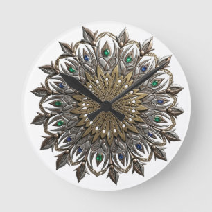 Elegante Pauwkluif Mandala Horloge Ronde Klok