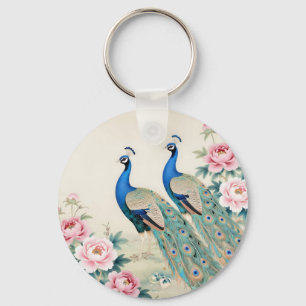 Elegante Pauwluizen Roze Pioenrozen Aziatisch Sleutelhanger