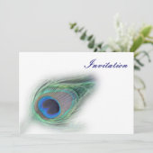 elegante pauwoog blauwe bruiloft uitnodiging (Staand voorkant)