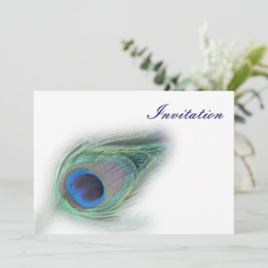 elegante pauwoog blauwe bruiloft uitnodiging (Staand voorkant)