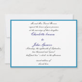 elegante pauwoog blauwe bruiloft uitnodiging (Achterkant)