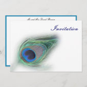 elegante pauwoog blauwe bruiloft uitnodiging (Voorkant / Achterkant)