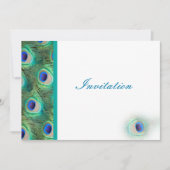 elegante pauwoog blauwe bruiloft uitnodiging (Voorkant)